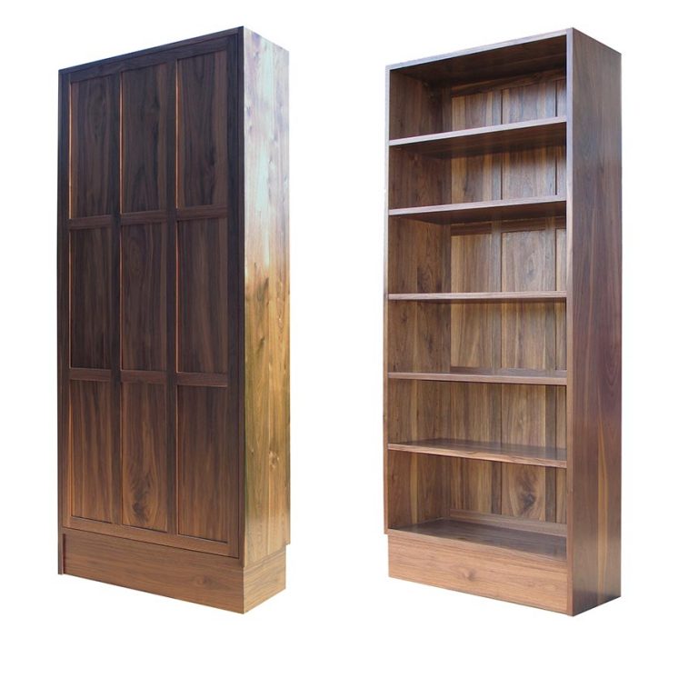 Freestanding paneled bookcase in American Black Walnut