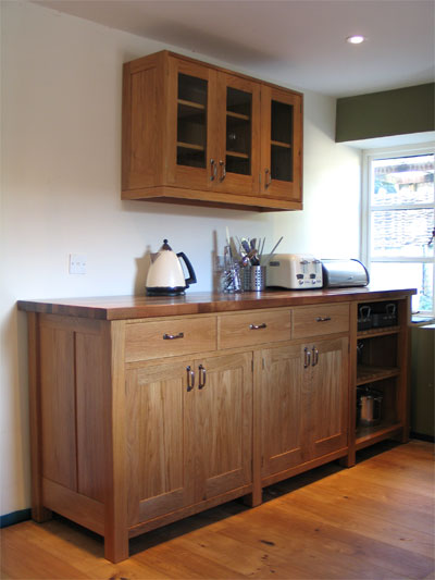 Kitchen dresser and glazed wall cabinet in American white oak