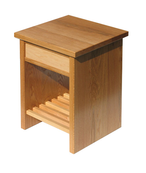 Bedside drawer unit with rack in American White Oak and Maple