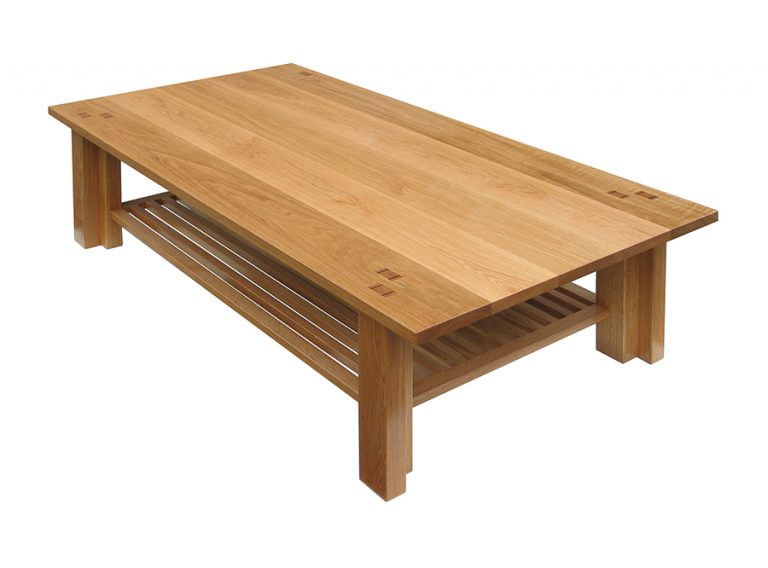 Eight legged coffee table with rack in American White Oak