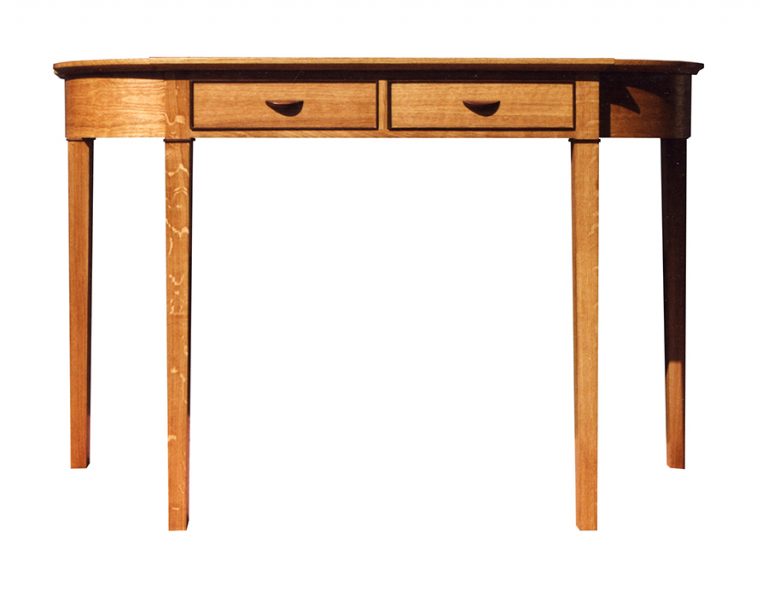 Writing desk in European Oak with Walnut detailing with two draws