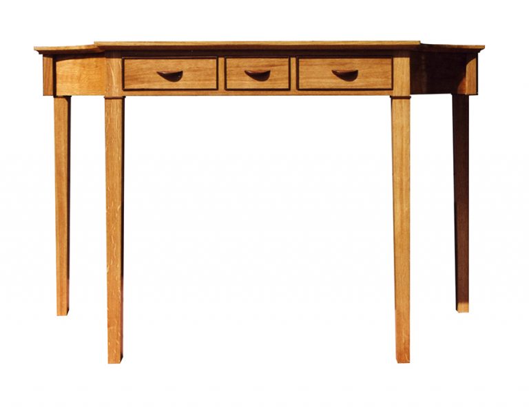 Writing desk in European Oak with Walnut detailing with three draws