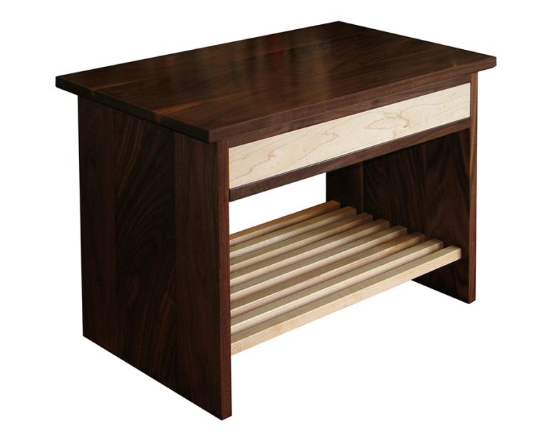 Bedside drawer unit with rack in American Black Walnut and Maple