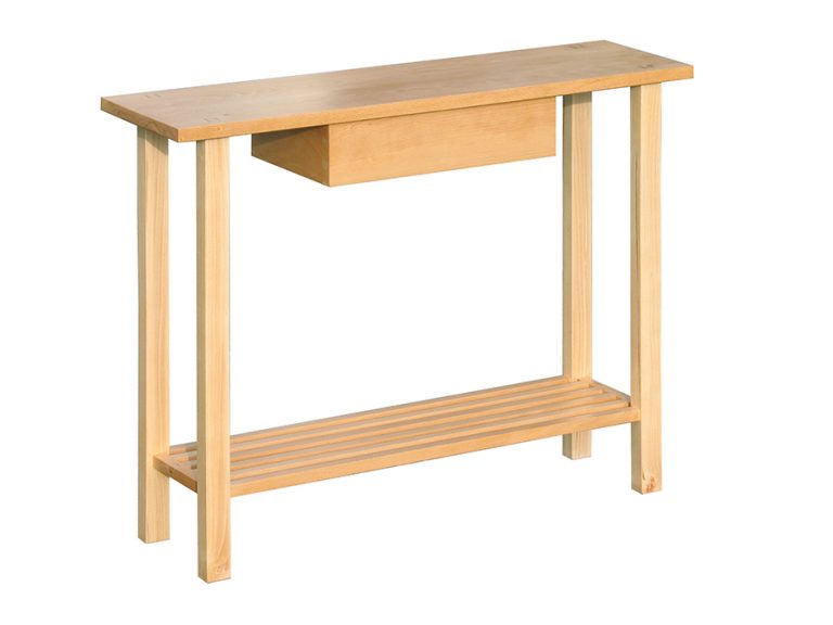 Hall table in Beech with suspended drawer and rack